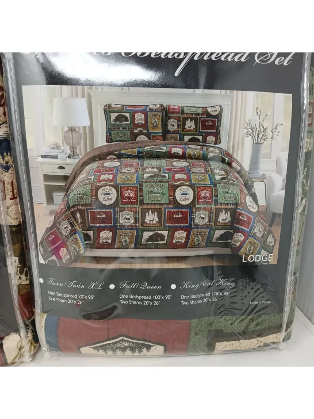 Lodge Bedspread Set Twin XL Wilderness Adventure Patchwork Cabin Lodge 2 Pc #BS